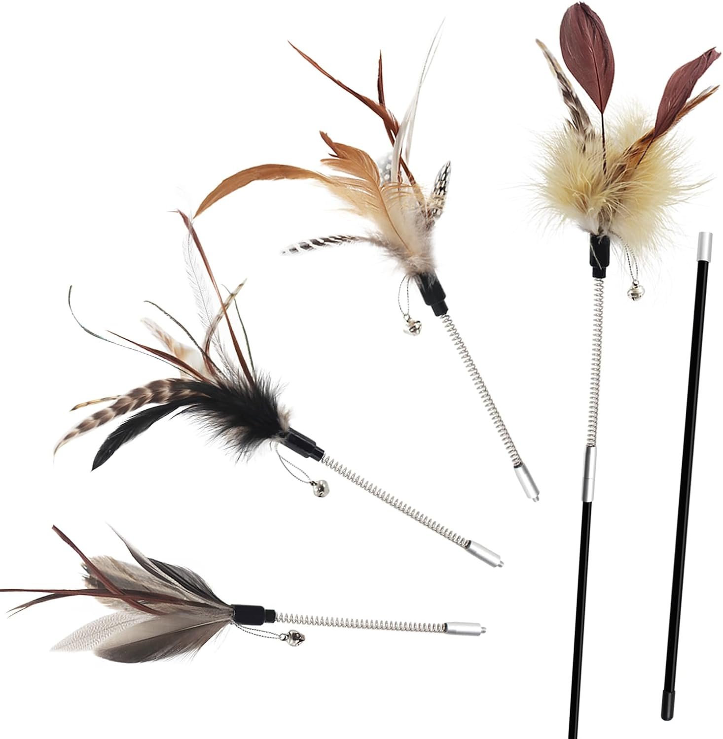 SONGWAY Cat Feather Wand Toy – Cat Teaser Toy Wand with 4 Flexible Spring Feather Refills, Interactive Cat Toys for Indoor Cats Kitten