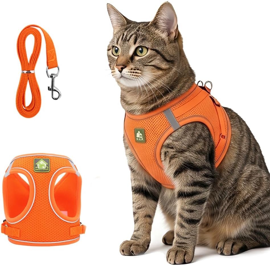 Cat Harness and Leash, 2026 New Cat Harness Escape Proof for Small Medium Large Cats, Breathable Adjustable Vest Harnesses with Reflective Strip for Walking Travel Camping (Orange, XS)