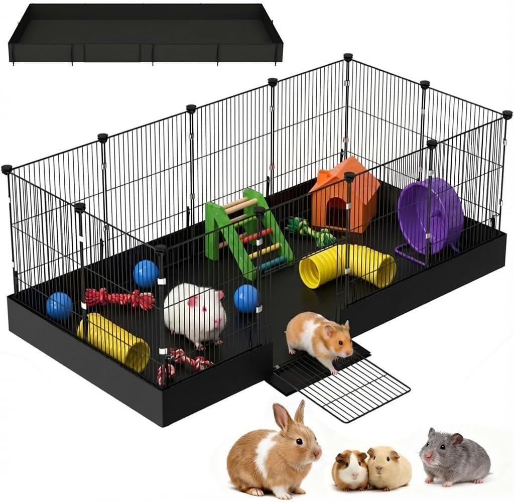 Guinea Pig Cages DIY Small Animal Playpen with Waterproof Liner, Expandable Cage for Guinea Pigs, Metal Wire Yard Fence Rabbit Cage