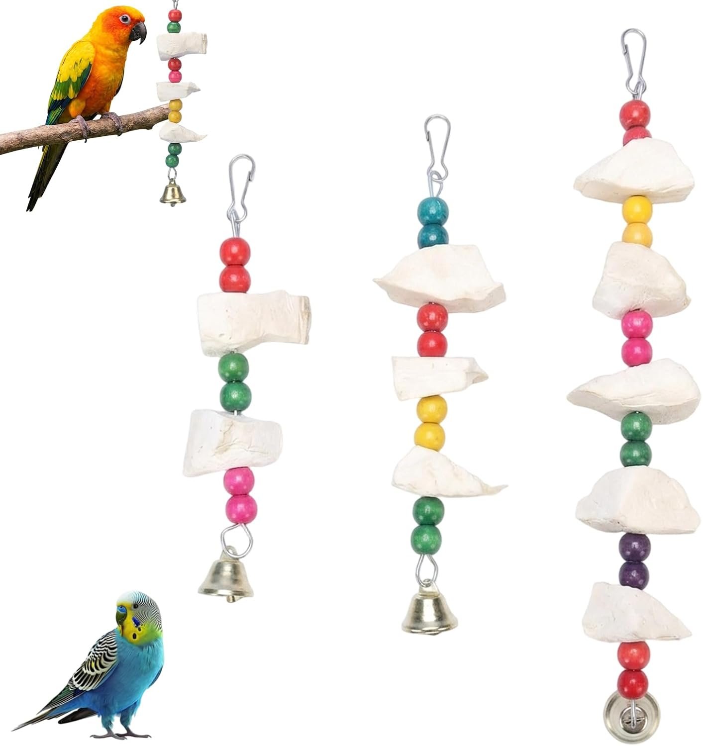 Cuttlebone for Birds, 3 Pack Natural Calcium Supplement and Beak Maintenance Toys, Bird Cage Accessories for Parakeets Small to Medium Pet Birds, Interactive Play and Nutritional Support