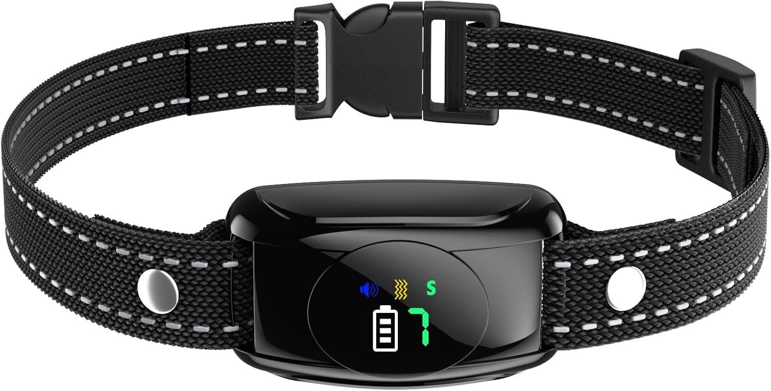 Bark Collar, No Shock Bark Collar with 5 Beep, Vibration & 7 Sensitivity | Rechargeable Bark Collar for Medium Dogs & Large Dogs 10-120lbs, IPX7 Waterproof Anti Bark Collar Indoor Outdoor Use