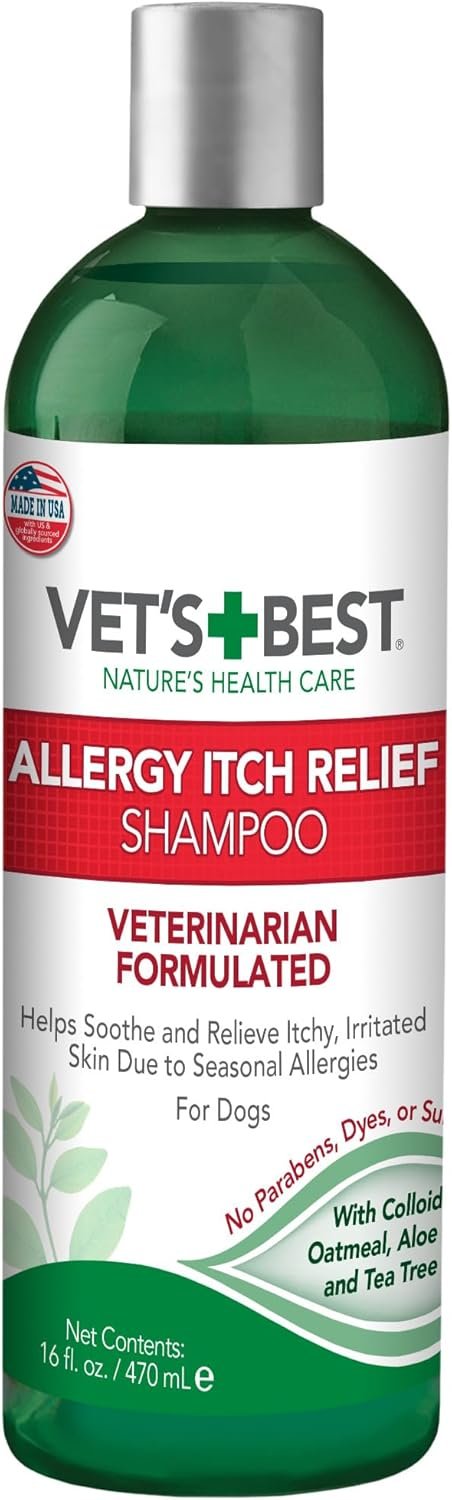 Vet’s Best Allergy Itch Relief Dog Shampoo with Oatmeal, Aid Itching, 16 oz | Oatmeal Dog Shampoo, Helps Relieve Seasonal Itching & Skin Irritation, Cleans, Moisturizes & Freshens Coat