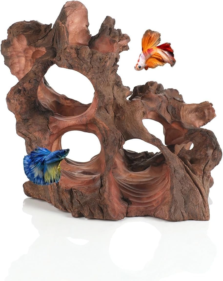 Natural Driftwood Aquarium Cave Betta Fish Hideout for Aquarium Fish Tank Decorations 6-10″ -Reptile Hide-Snake Hide-Cave for Cichlids Habitat Shelter for Crayfis