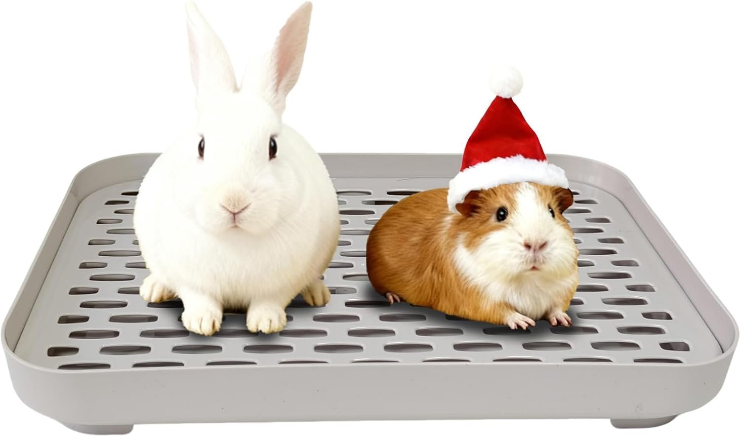 kathson Rabbit Litter Box, Bunny Potty Trainer Tray Guinea Pig Litter Box with Grid, Small Animal Toilet for Bunny Guinea Pigs Ferret Cats Chinchilla (Grey, Large)
