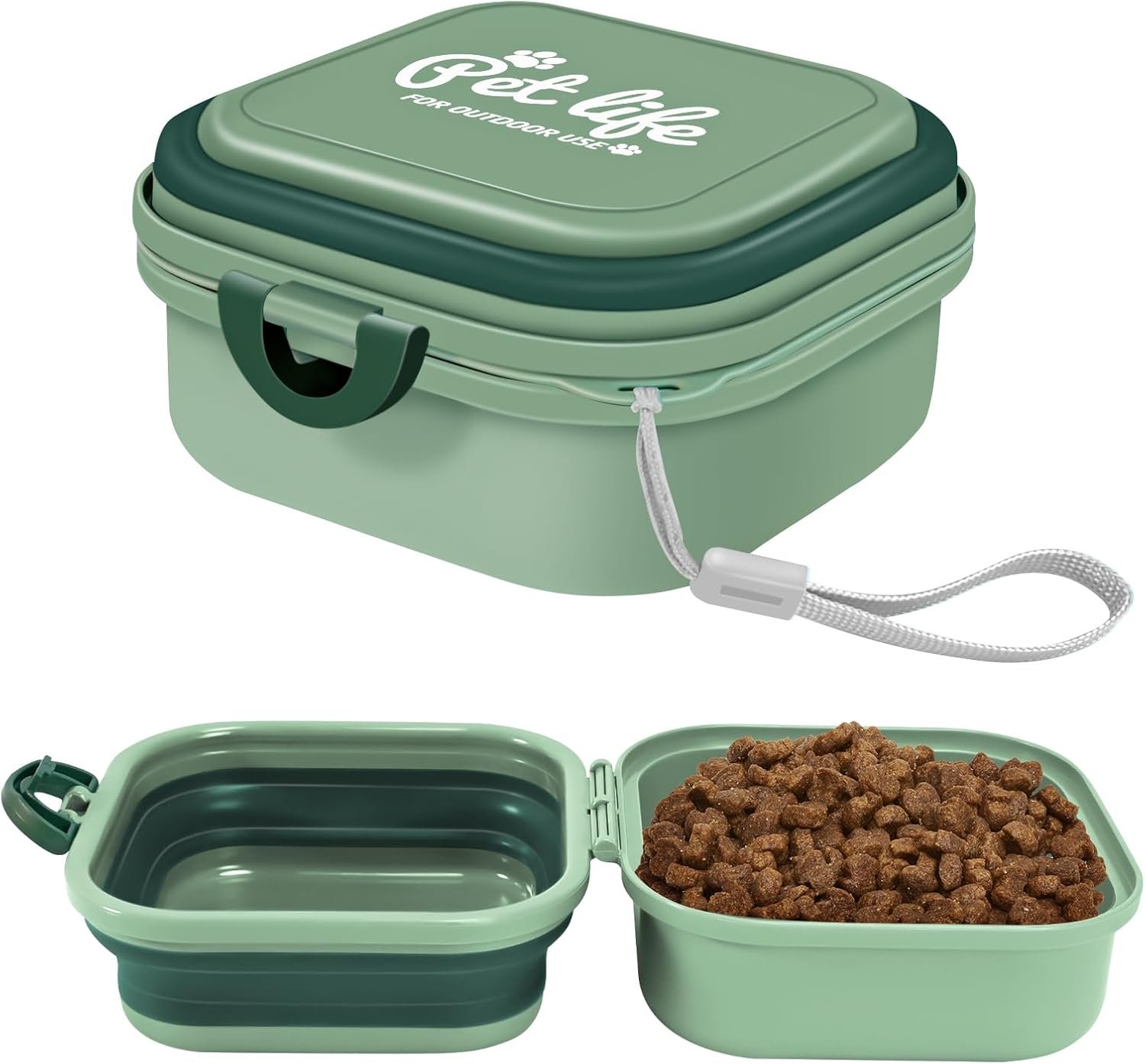 Collapsible Dog Bowls, 2-in-1 Portable Food and Water Feeder | Travel Water Bowl for Dogs, Travel Dog Bowls with Lid for Walking, Traveling, Camping and Hiking