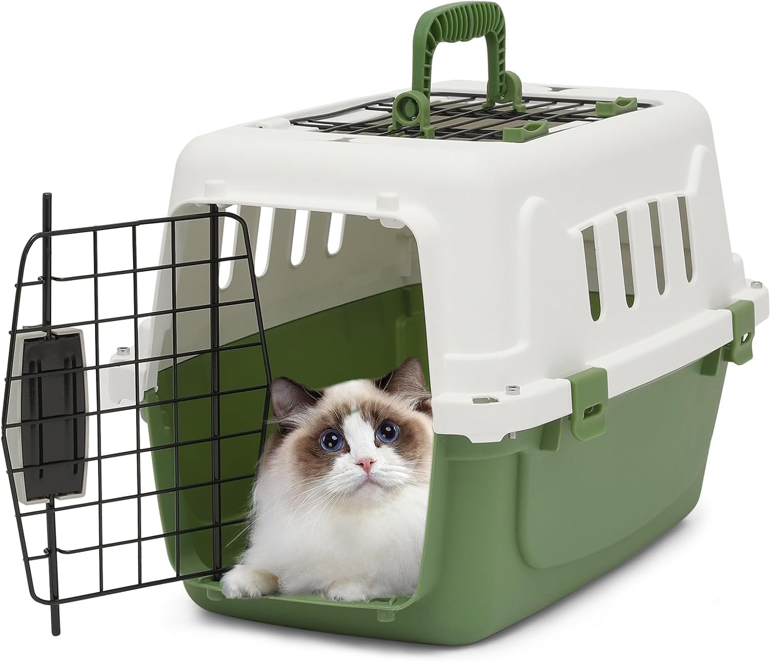 Athena Collection 18″ Hard-Sided Travel Pet Carrier for Small Dogs and Cats | Plastic Dog Carriers with 2-Door Top & Front Load, Ventilation, Security Lock, Cat Dog Carrier for Pet, up to 10lbs, Green