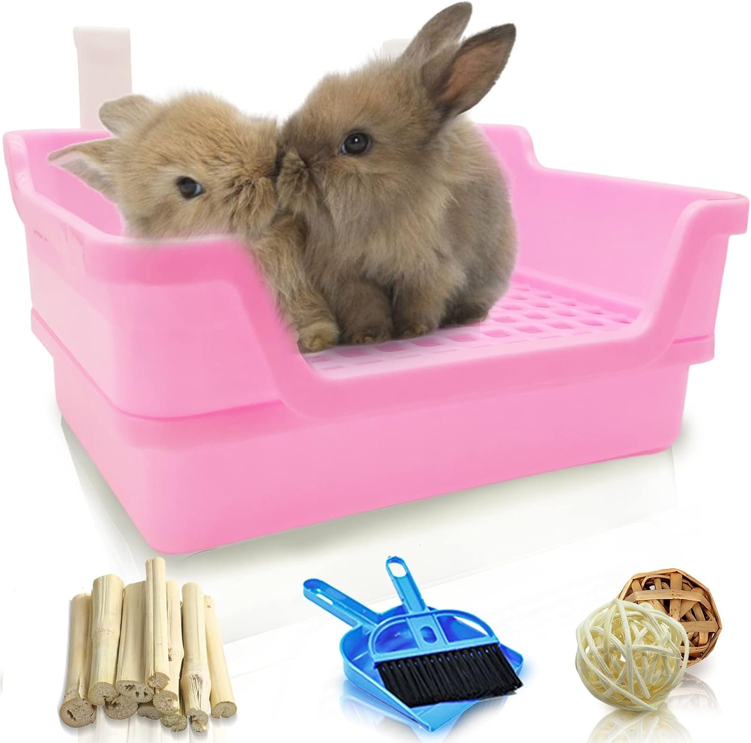 Hamiledyi Extra Large Rabbit Litter Box Pet Corner Toilet Small Animal Potty Trainer Huge Bunny Litter Pan with Plastic Grate Deep Dump Tray for Adult Guinea Pigs Ferrets Chinchillas