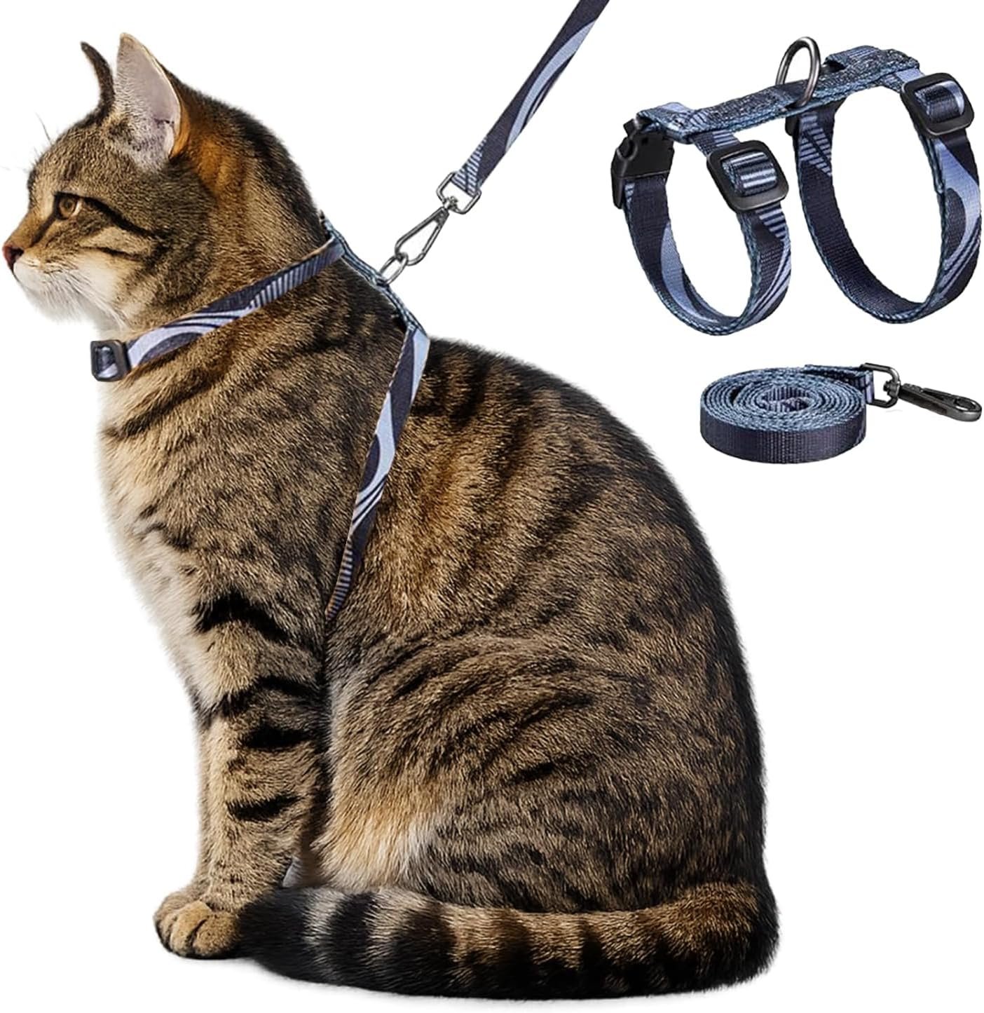 Cat Harness and Leash Set, 3-in-1 Escape Proof Adjustable, Comfortable Walking Travel Kitten Harness for Small Medium Large Cats (Grey)
