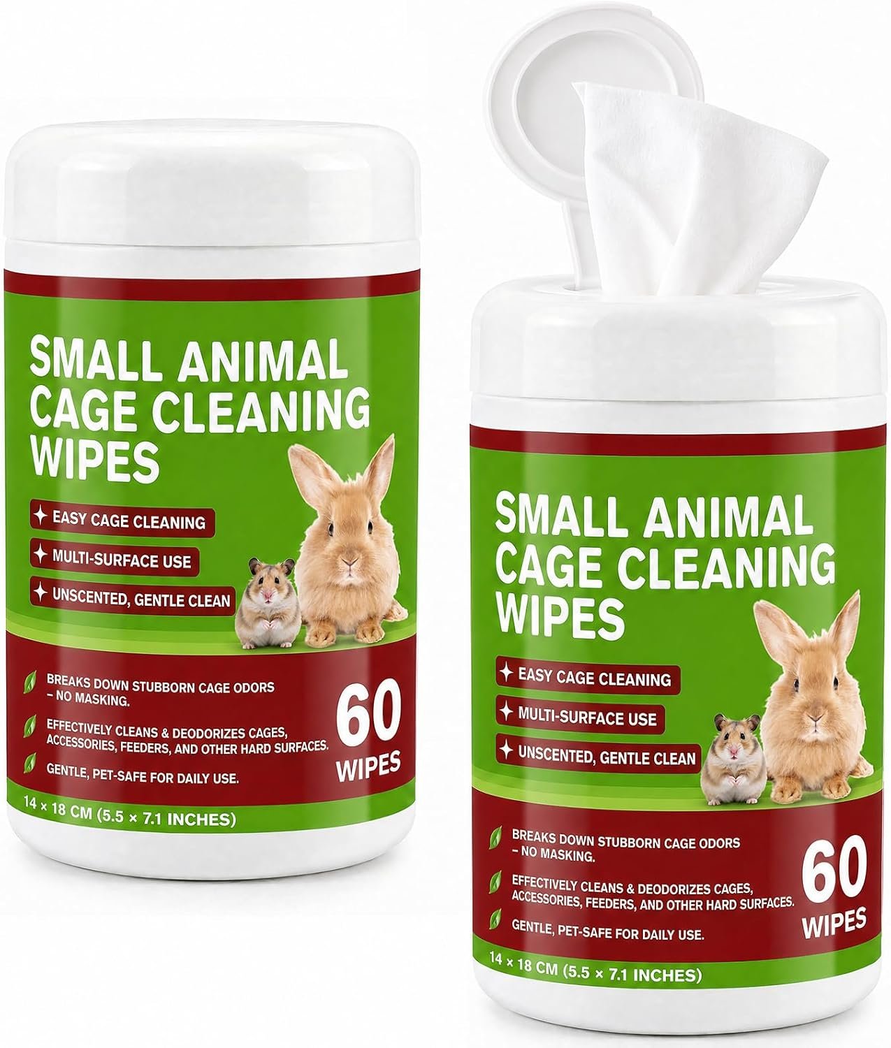 Small Animal Cage Cleaning Wipes, Unscented, 2 Pack 120 Wipes | Wipes for Bird, Guinea Pig, Rabbit, Hamster & Bunny Habitats, Quick Spot Cleaning Suppliers for Cages, Feeders & Accessories