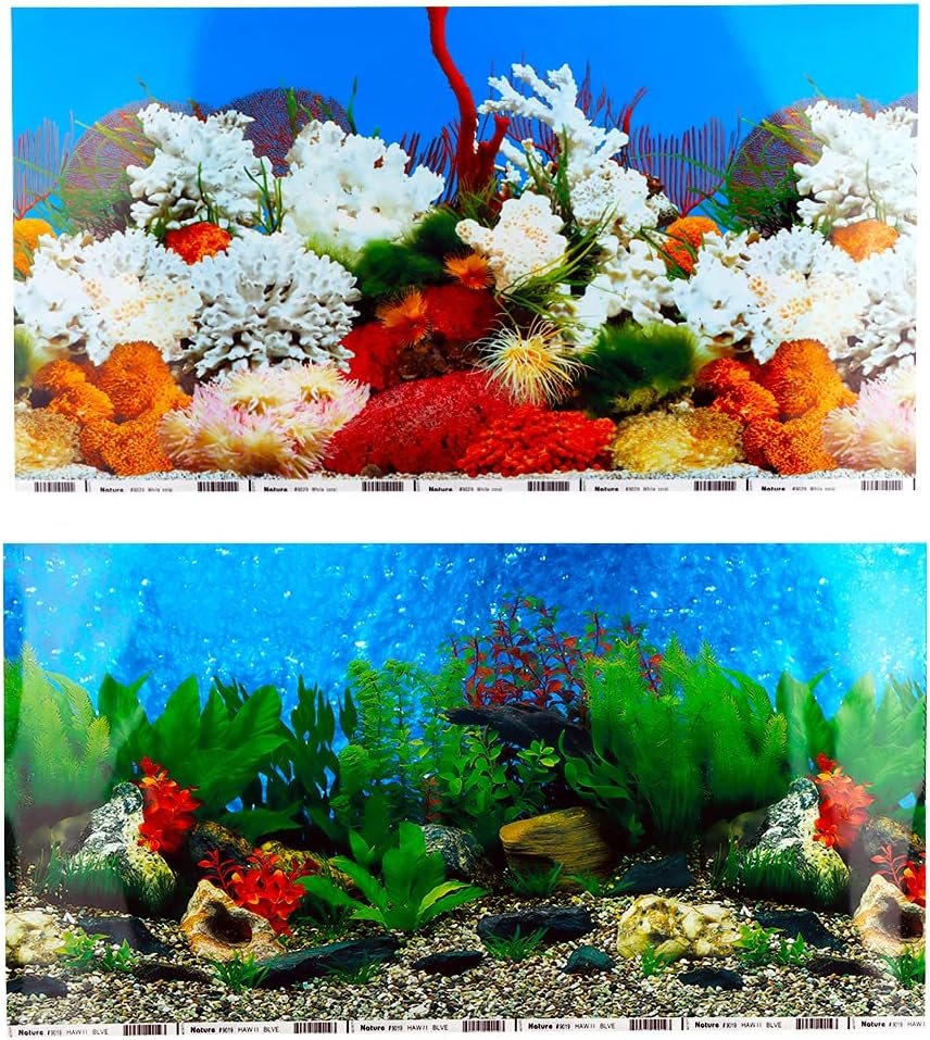 DQITJ 2 Pack Fish Tank Background Sticker Double-Sided Adhesive Wallpaper Aquarium Decorative Picture (20.4″ x 11.8″)
