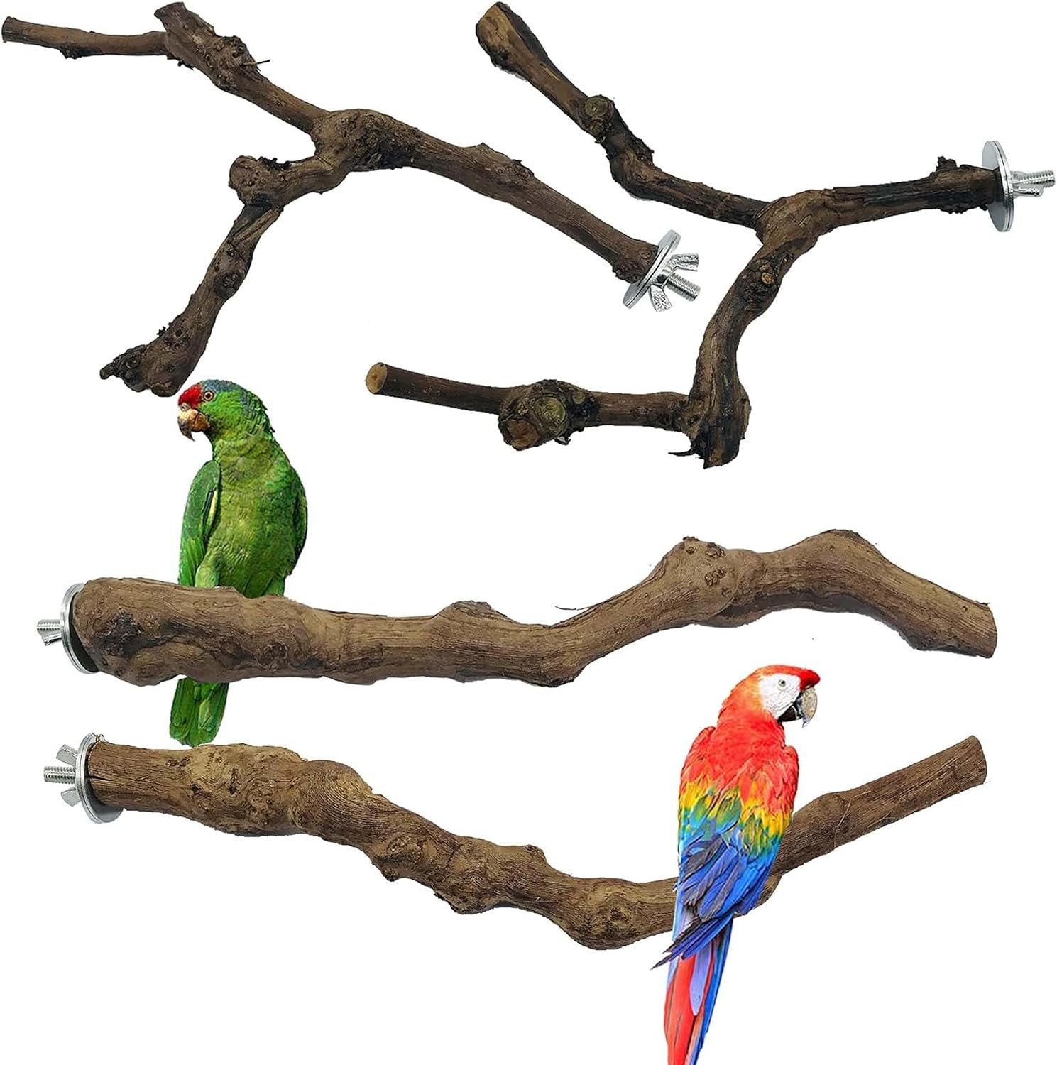 4PCS Bird Perch Natural Grape Stick Bird Standing Stick Grapevine | Swing Chewing Toys Natural Grapevine Cage Perch For Parrot Cages Toy for Cockatiels, Parakeets, Finches