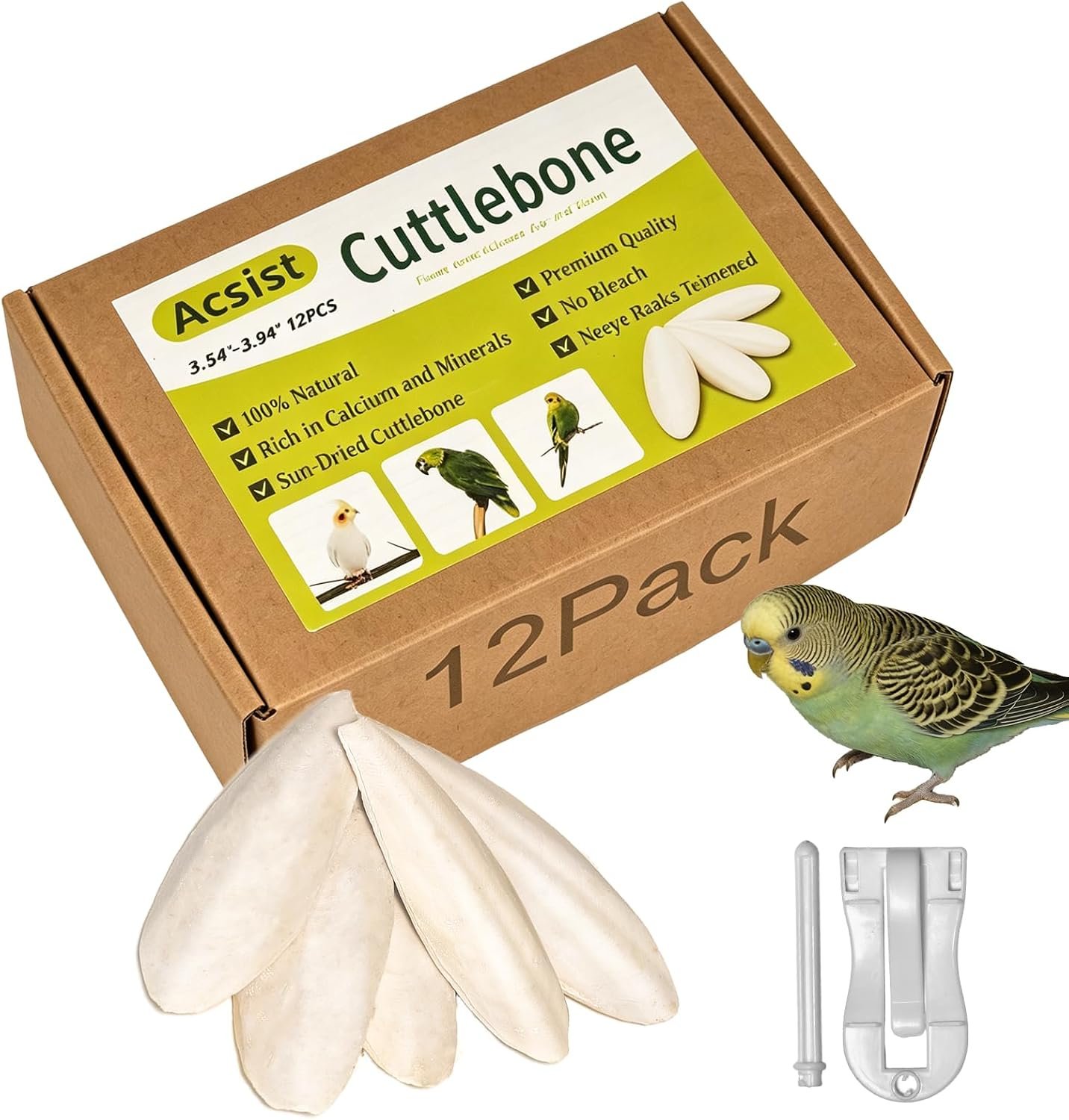 3.5″-4″ Cuttlebone for Birds,Parakeets Cuddle Bone Beak Trimming,Premium Calcium Natural Cuttlefish Bone for Parrot,Cockatiel,Budgie,Tortoise, Snails,Reptiles,12 Pcs