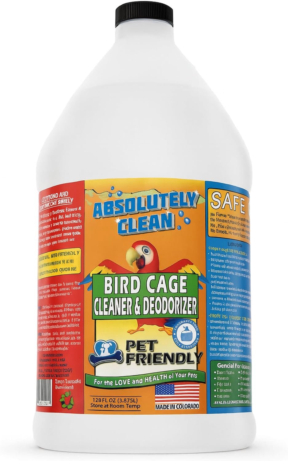 Absolutely Clean Amazing Bird Cage Cleaner and Deodorizer – Just Spray/Wipe – Safely & Easily Removes Bird Messes Quickly and Easily – Made in The US – Fragrance Free – 128oz Gallon