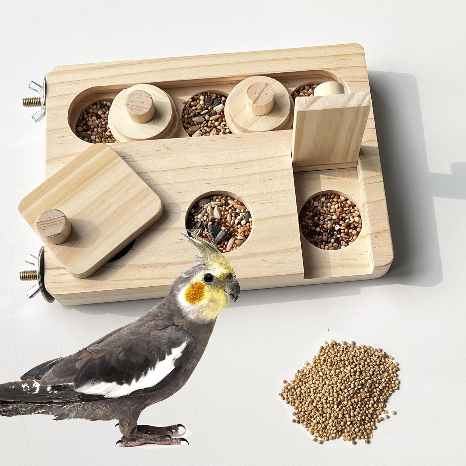 FlidRunest Wooden Bird Foraging Puzzle Toys for Parrots, Parakeet, Cockatiel, Sun Conures – Birds Interactive Mental Enrichment Toy, B ird Seed Slow Feeder Toy for Cage