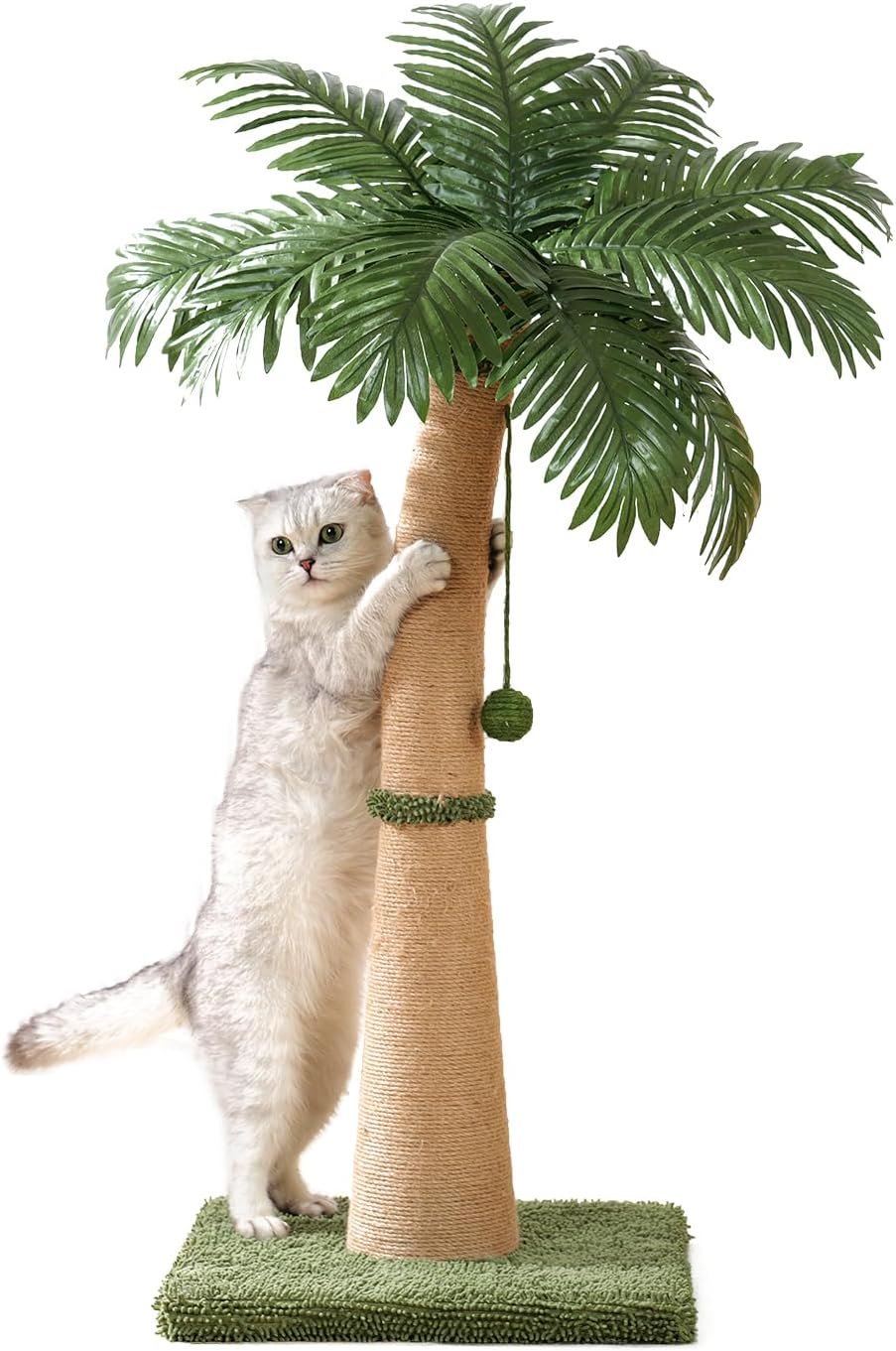 40” Tall Cat Scratching Post Cat Tree, Curved Design Cat Scratcher Post with 3 Interactive Balls, Natural Sisal Rope Cat Scratching Posts for Indoor Cats Adults Kittens, Multi-Combinable (Style A)