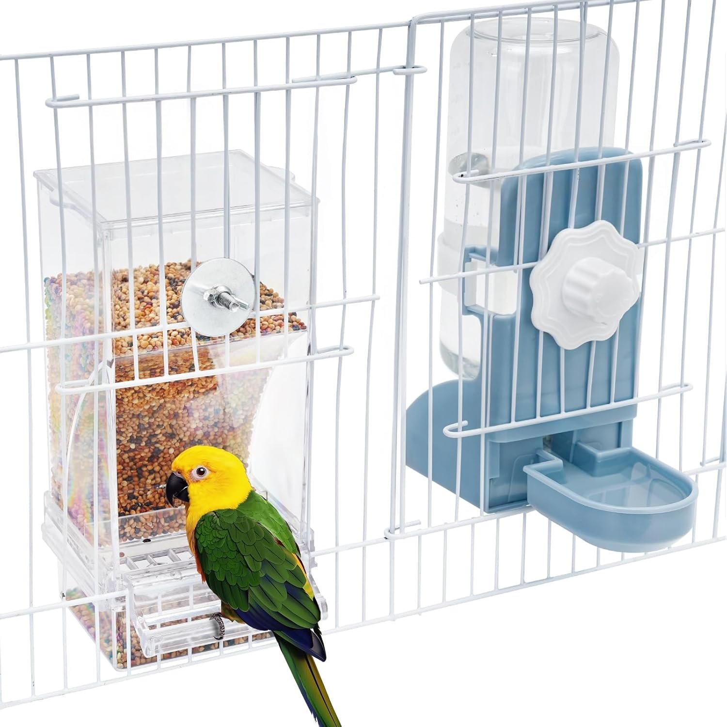 Lemtrflo No Mess Bird Feeder Water Dispenser Set, Automatic Bird Feeder | Parrot, Parakeet Cage Accessories