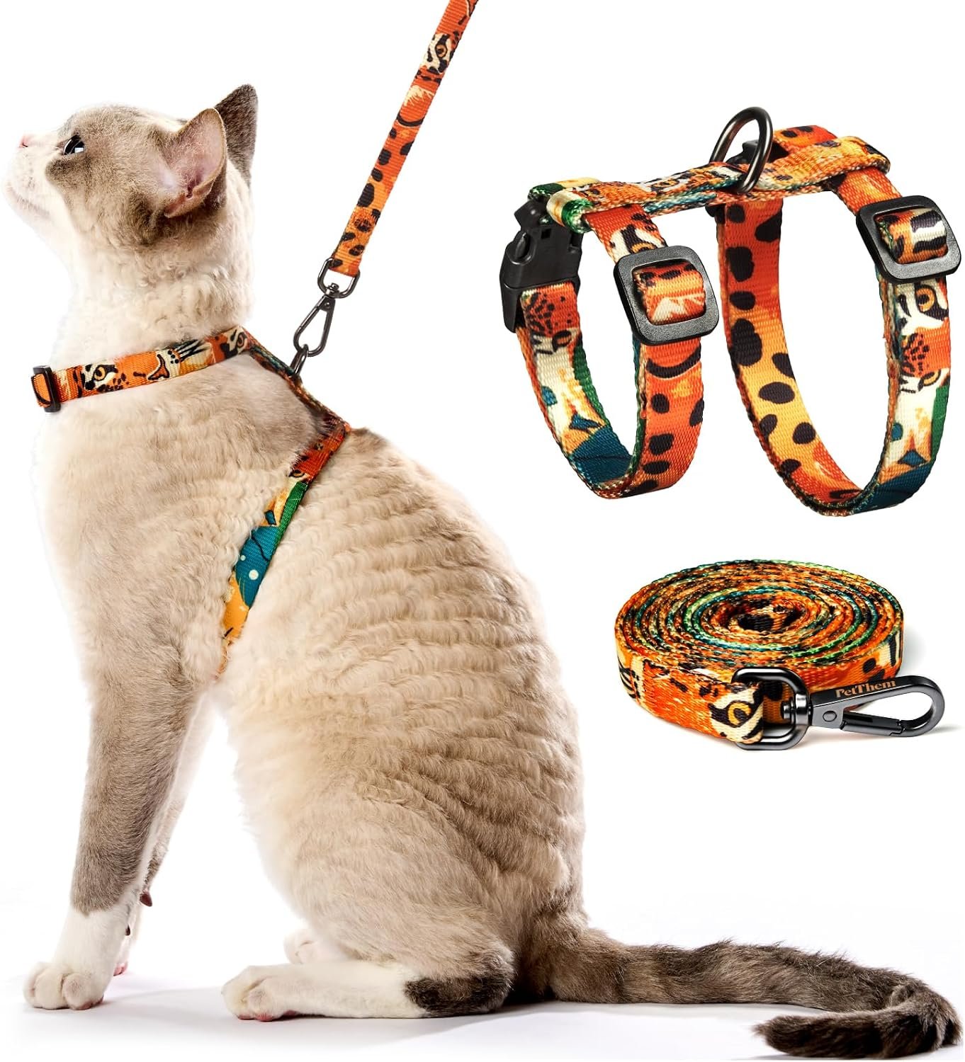 Cat Harness and Leash Set Escape Proof (King of The Jungle) | Adjustable Comfortable Soft Lightweight, Use Safe & Easy, Walking Travel Kitten Harness for Small Medium Large Cats