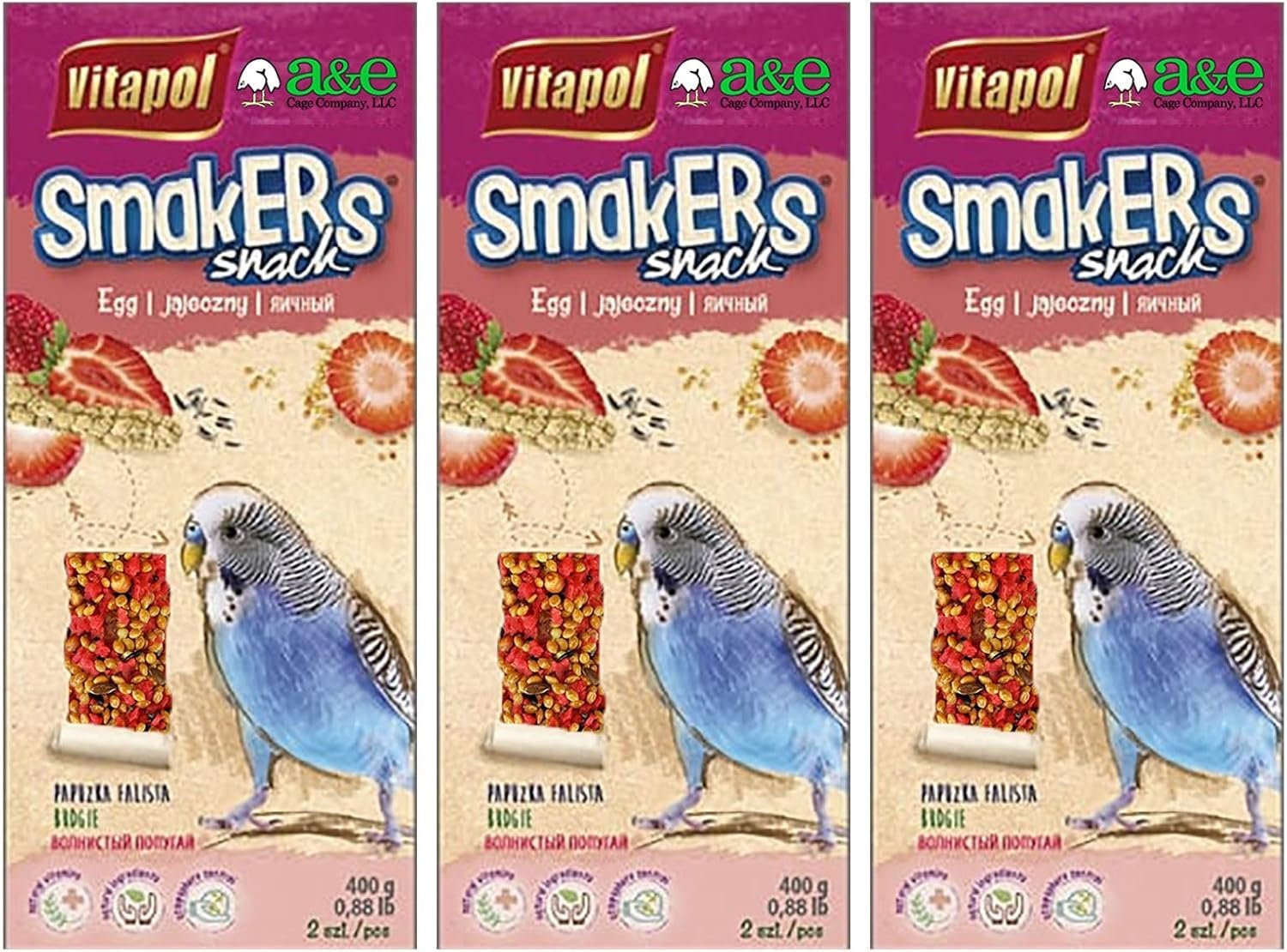 A&E Cage Co. 6 Pack of Smackers Parakeet Treat Sticks, 7.25 Inches Each, Strawberry Flavor