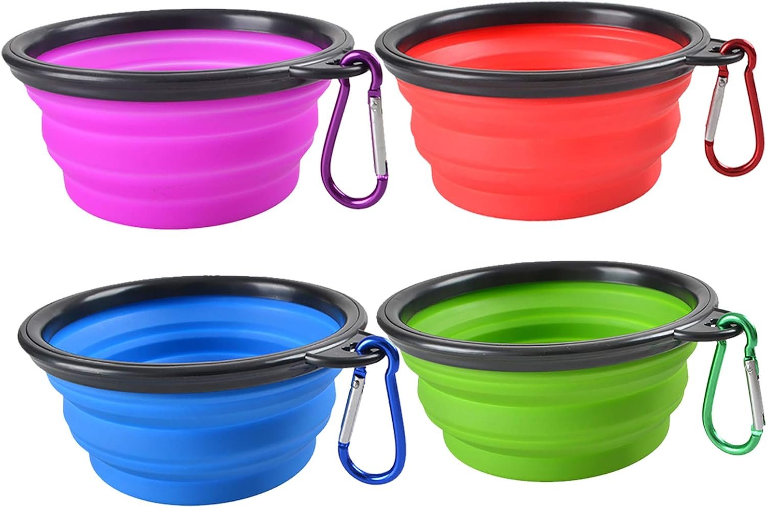 Collapsible Dog Bowls – 4 Pack, Portable Travel Water and Food Bowl with Carabiner Clip for Dogs and Cats – Ideal for Walking, Traveling, and Hiking
