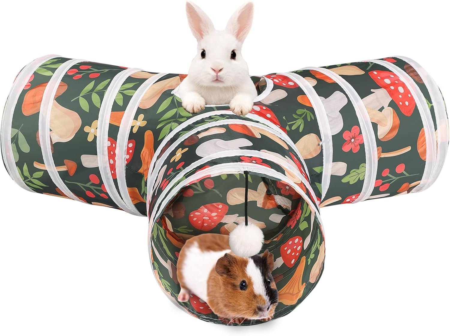 HERCOCCI Rabbit Toys, Bunny Tunnel & Tube, Collapsible 3 Way Rabbit Hideout Tunnel with Chew Toy for Bunny Guinea Pig Ferret Kitten