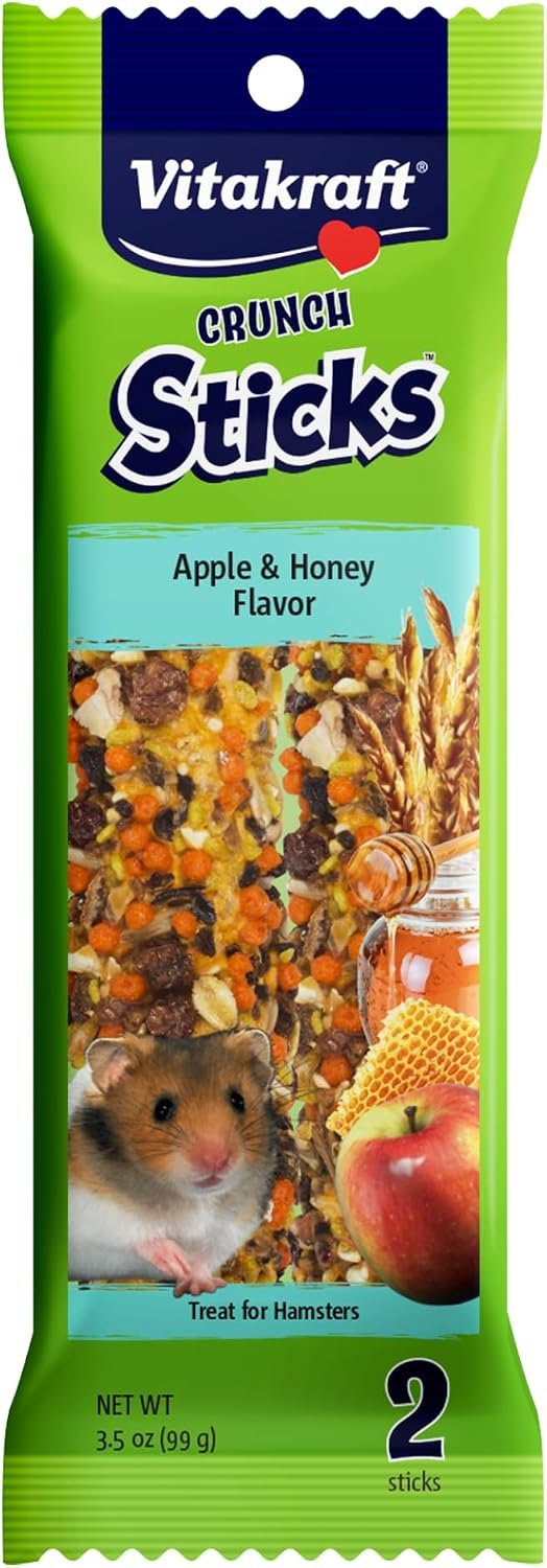 Vitakraft Crunch Sticks Hamster Treats Apple and Honey Flavor 2 Pack – Wholesome Crunchy Chew Sticks for Hamsters and Gerbils – Enrichment Chew Toy with Natural Wood Core