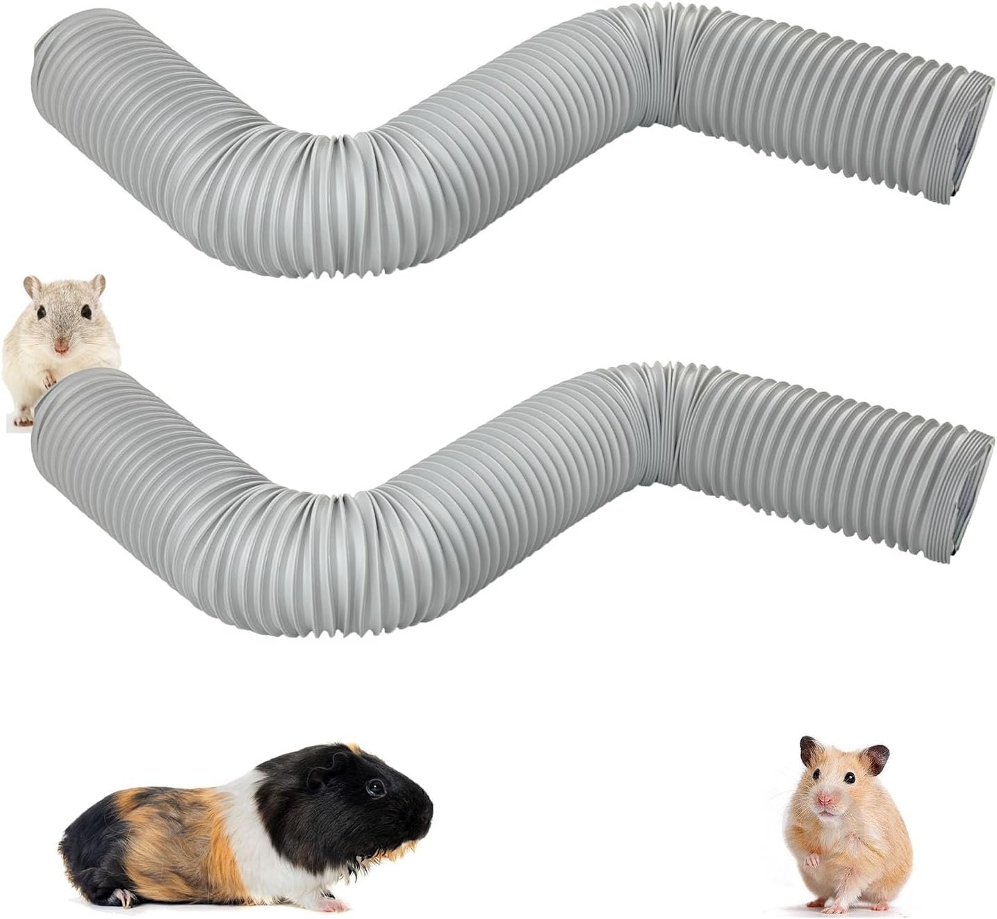 PINVNBY Plastic Tunnel for Guinea Pigs,2 Pcs Foldable Hamster Tunnels Collapsible Hamsters Fun Tube Small Animal Exercising Training Hideout Tubes for Gerbils Rats Mice Ferrets(Gray)