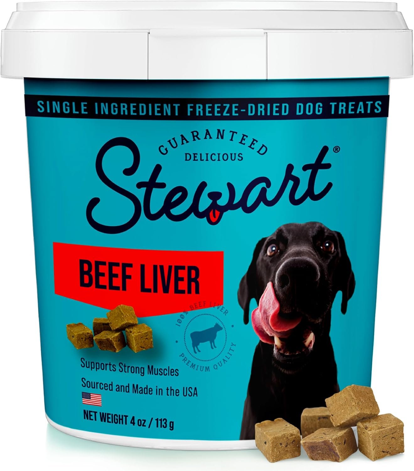 Stewart Freeze Dried Dog Treats, 100% Beef Liver, 4 oz Tub | Premium Quality Raw Protein, Single Ingredient, High Protein Training Treats & Food Topper, No Refrigeration, Cat Friendly