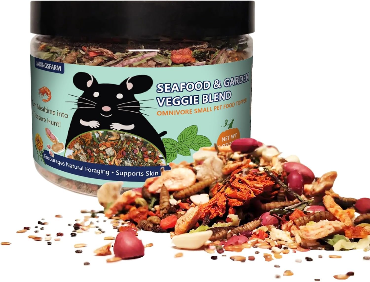 Hamster and Gerbil Food 6oz -High Protein Freeze-Dried Seafood Mix with Cod, Shrimp, Krill, Mint, Peanuts & Herbs – Natural Snack for Hamsters, Gerbils & Pet Mice