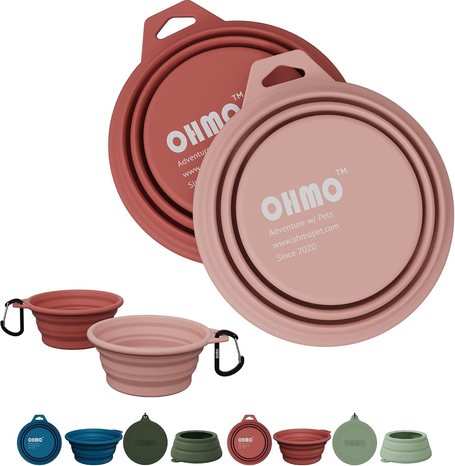 Collapsible Dog Bowls for Pet Travel, 12oz, 2pcs, Coral&Brick Red | Portable Water Bowl, Cat-Friendly, BPA-Free Silicone, Foldable Storage, Lightweight Carry, Hiking&Camping Gear, Easy-Clean