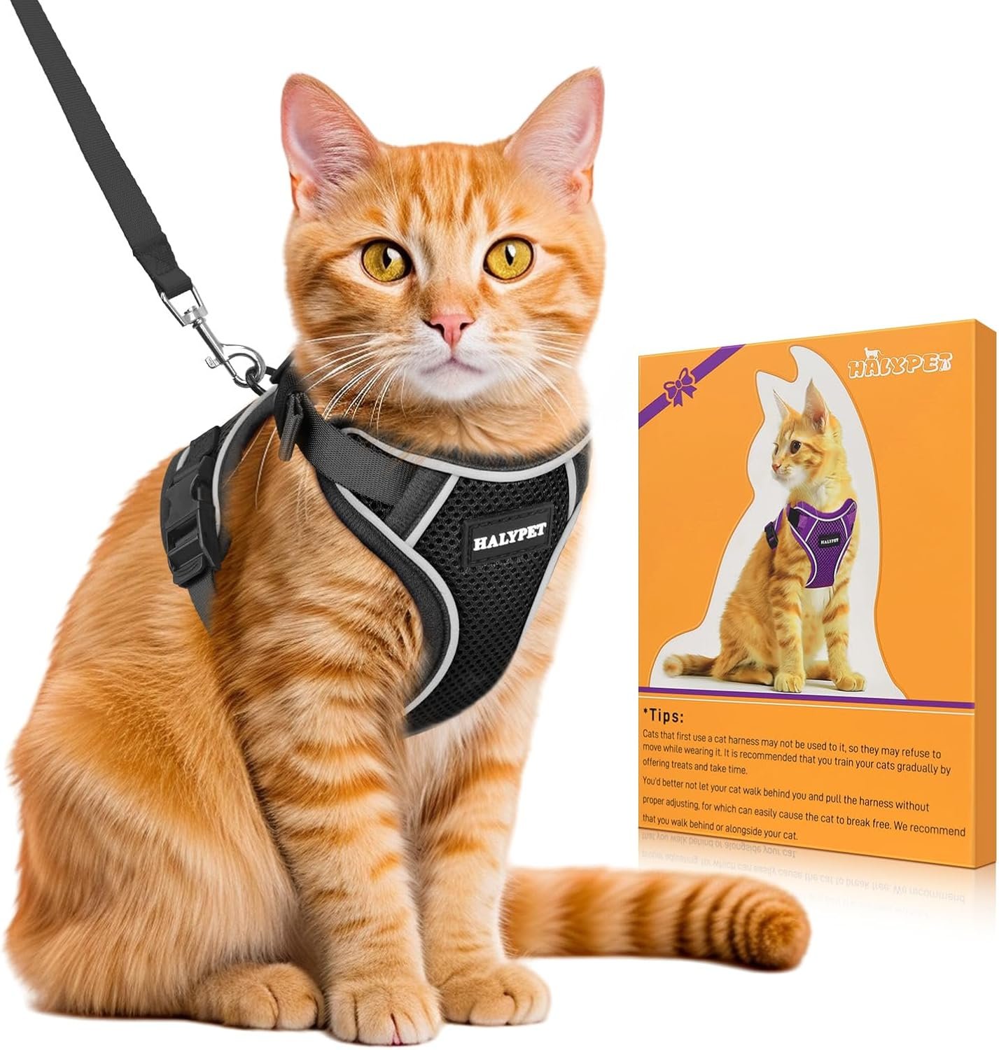Cat Harness and Leash Set,Escape Proof Kitten Harness,Black | Side-Snap Adjustable Cat Harbess with Reflective Strips, Easy to Put On Without Pulling Over the Head for Outdoor Adventures