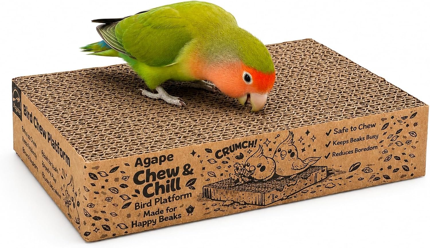 Agape Shreddable Bird Cardboard Platform, Natural Parrot Chew Toy and Perch | Safe Cage Mounted Paper Toy Accessory for Budgies, Lovebirds, Quakers, Cockatiels & Conures, Supports Beak & Foot Health