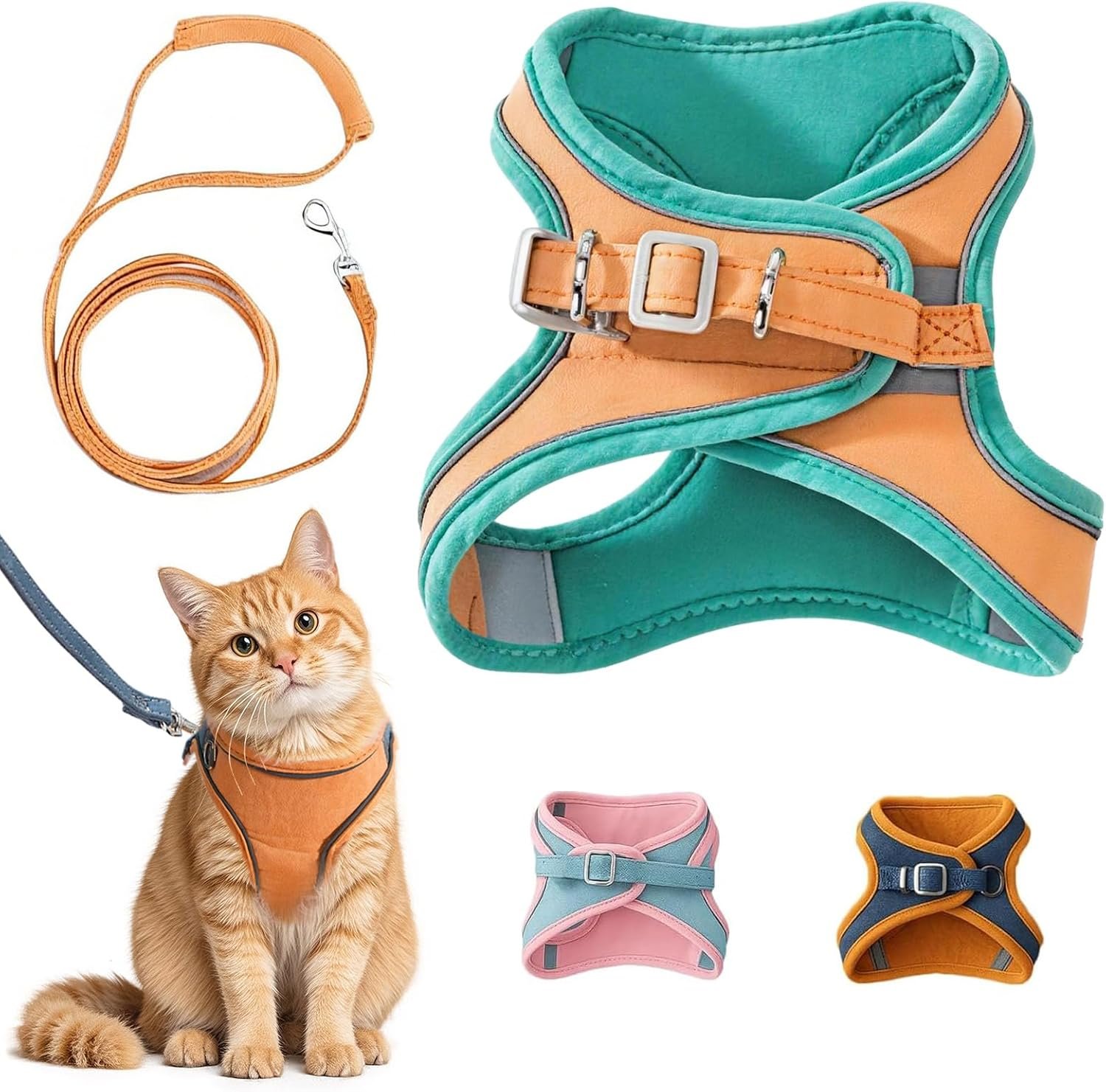 Cat Harness and Leash, Cat Harness Escape Proof, Soft Adjustable Cat Leash Breathable Comfortable Vest Easy to Wear, Easy Walk Leash for Small Medium Cats Kittens for Indoor Outdoor (Green, M)