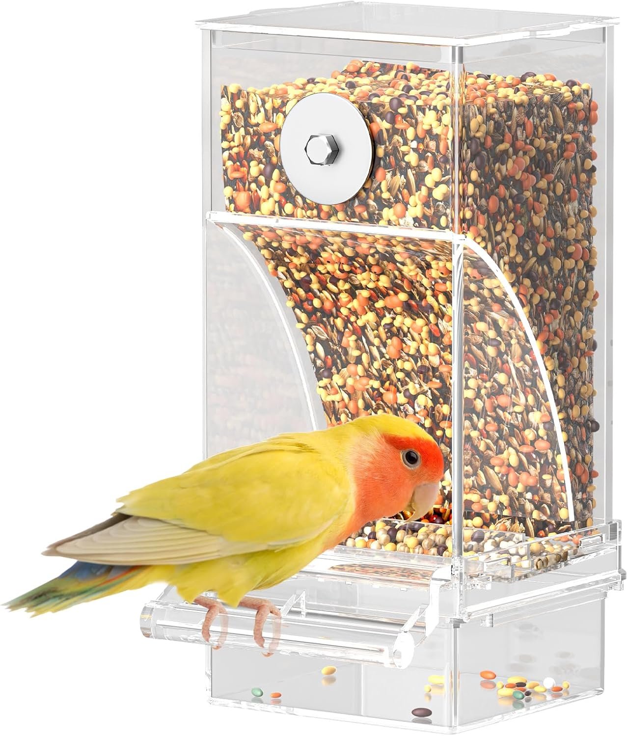 Pawfly Automatic Bird Feeder, Bird Feeder for Cage, No Mess Bird Feeder, Clear Acrylic Bird Cage Feeder, Parrot Feeder for Parakeet, Cockatiel, Budgie & Small Birds