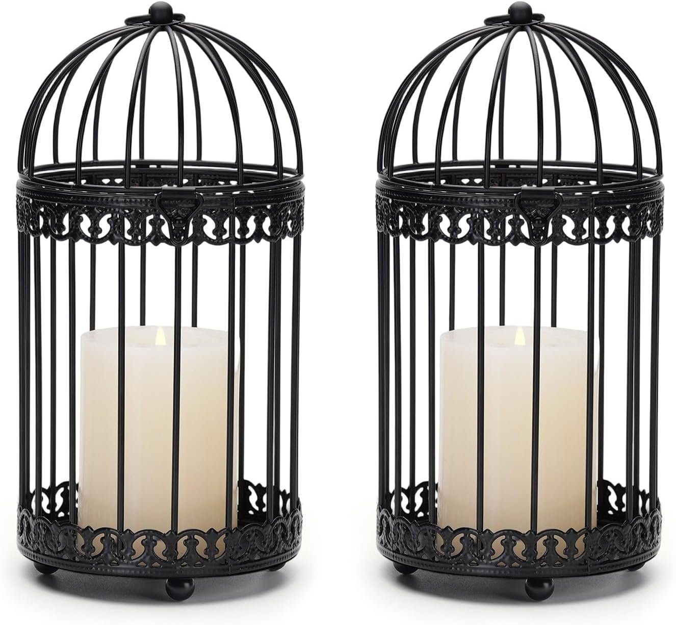 NUPTIO Black Decorative Bird Cage, Birdcage Lantern for Pillar Candles | 7.7 Inch H Hanging Vintage Bird Cages Candle Holders for Halloween Christmas Table Centerpiece