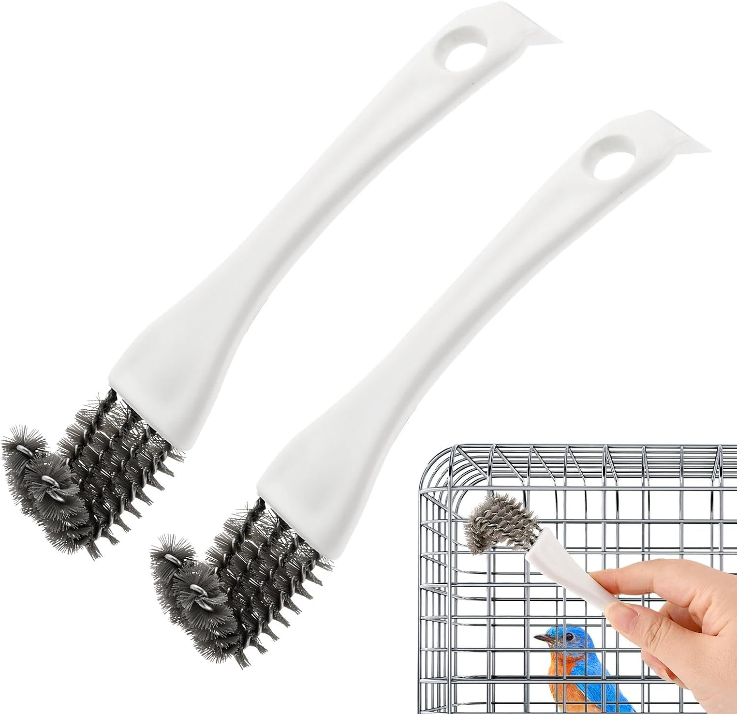 Bird Cage Cleaner Brush Kit with Long Handle, 2Pcs | Double-headed Design Bird Poop Remover Cleaning Tool Accessories, for Parakeet Small Animal Cage and Bird Cage Perch Cleaner