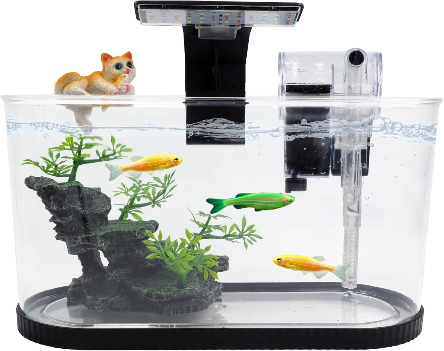 Fish Tank Kit, Small Aquarium Starter Tank with Filter and Light, PC Nano Desktop Tank with Color-Changing LED & Decor – Complete Starter Kit for Betta Fish Shrimp Guppy Goldfish Beta