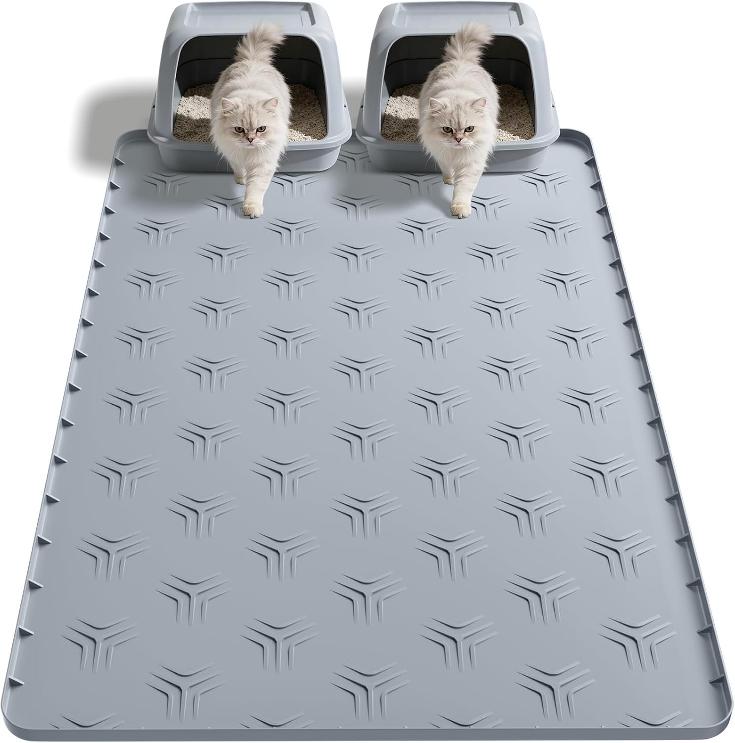 Cat Litter Box Mat, 34″×22″ Waterproof Silicone Cat Litter Trapping | Non-Slip Gray Kitty Litter Mat for Indoor Cats, Waterproof Pet Food Mats Easy to Clean & Soft on Kitty Paws