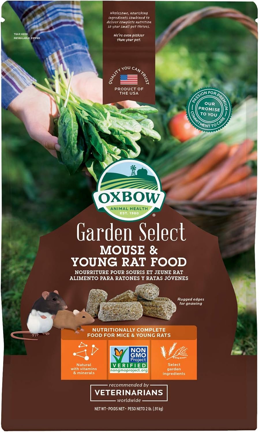 Oxbow Garden Select Mouse & Young Rat Food, Rat Food Pellets, Non-GMO, 2 lb | Uniform Rat Food Pellets Prevent Selective Feeding, Vitamins And Minerals, Non-GMO, Complete Daily Diet, Made In USA
