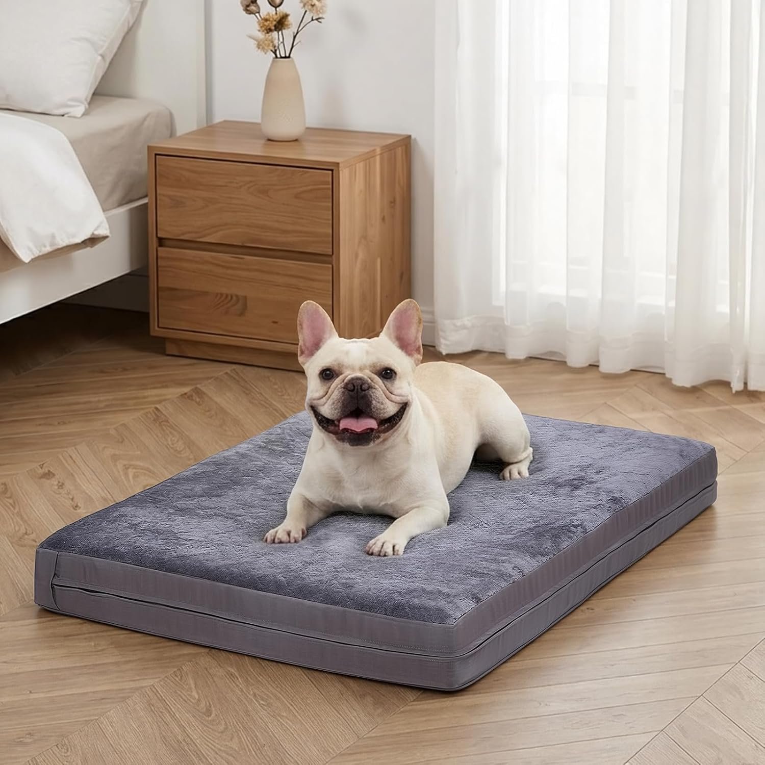 Waterproof Dog Crate Bed Pad, Washable Reversible Outdoor Wipeable Dog Bed | Kennel Pet Bed for Small Dogs with Removable Cover, Waterproof, Wipeable, Anti-Slip, Outdoor, Dark Grey