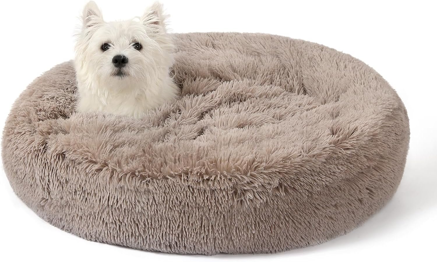 NOYAL Calming Dog Bed for Anxiety, Hooded Donut Cave with Blanket, Plush Fluffy Washable Pet Bed for Small Medium Dogs & Cats