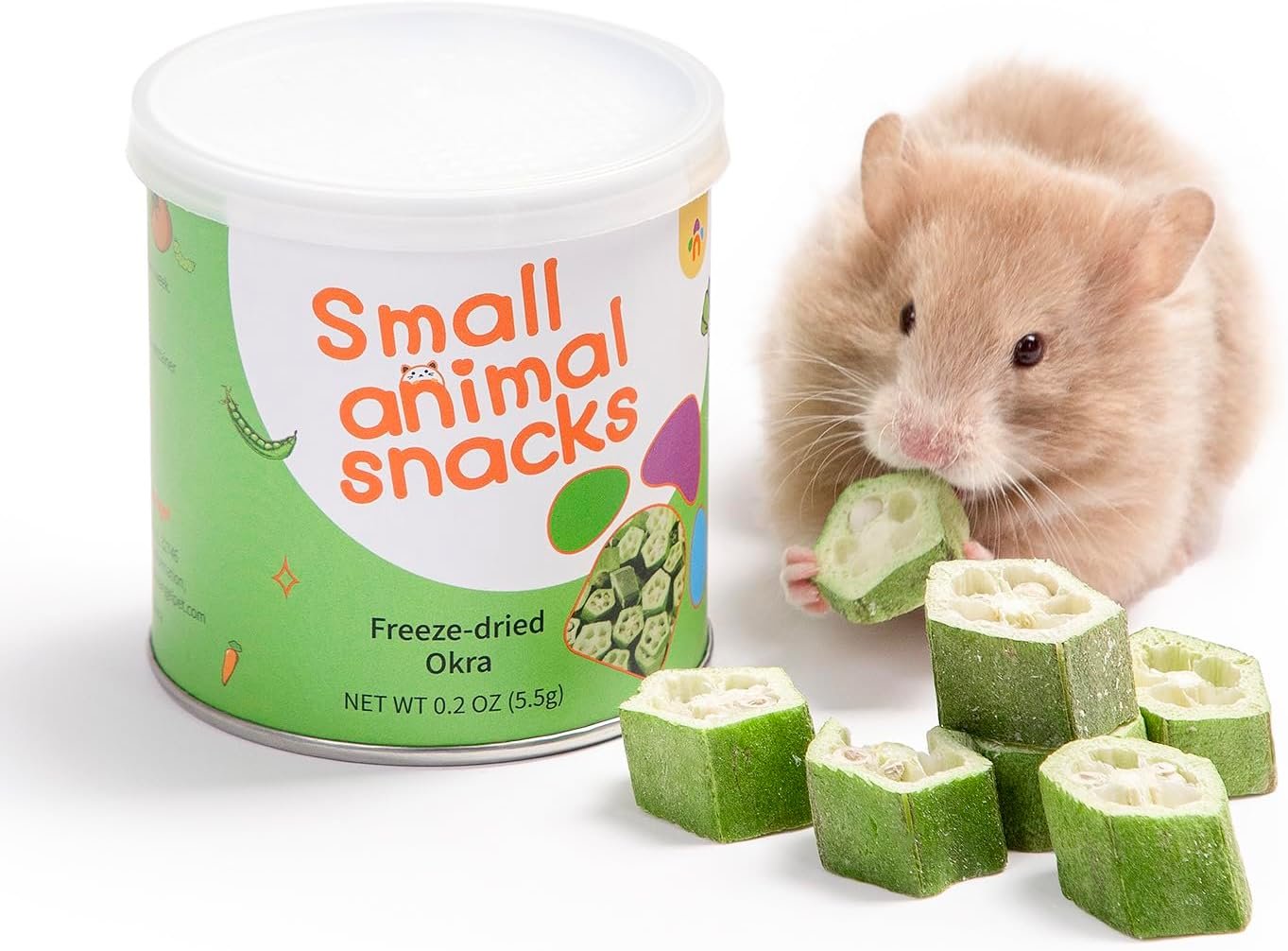 Niteangel Hamster Snack Treat Toy: Freeze-Dried Okra & No Additive | Delivers Essential Vitamins & Minerals- Small Animal Natural Treat for Dwarf Syrian Hamsters Gerbils Mice Degus or Small Pets