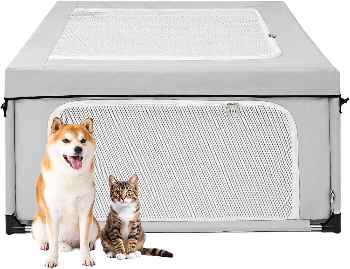 EHEYCIGA 42x42x26 Dog Playpen with Top Cover for Dogs & Cats, Sliver Grey