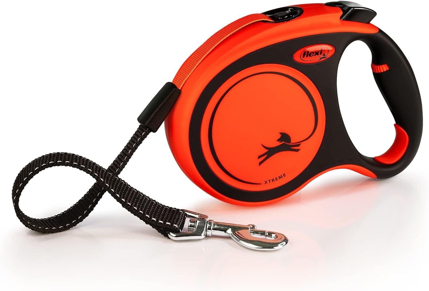 FLEXI® Xtreme Tape Retractable Dog Leash, Large, 16 ft – Orange/Black | German engineered, original flexi leash, durable quality for dogs up to 143 lbs, tangle-free, walking, reliable brake system