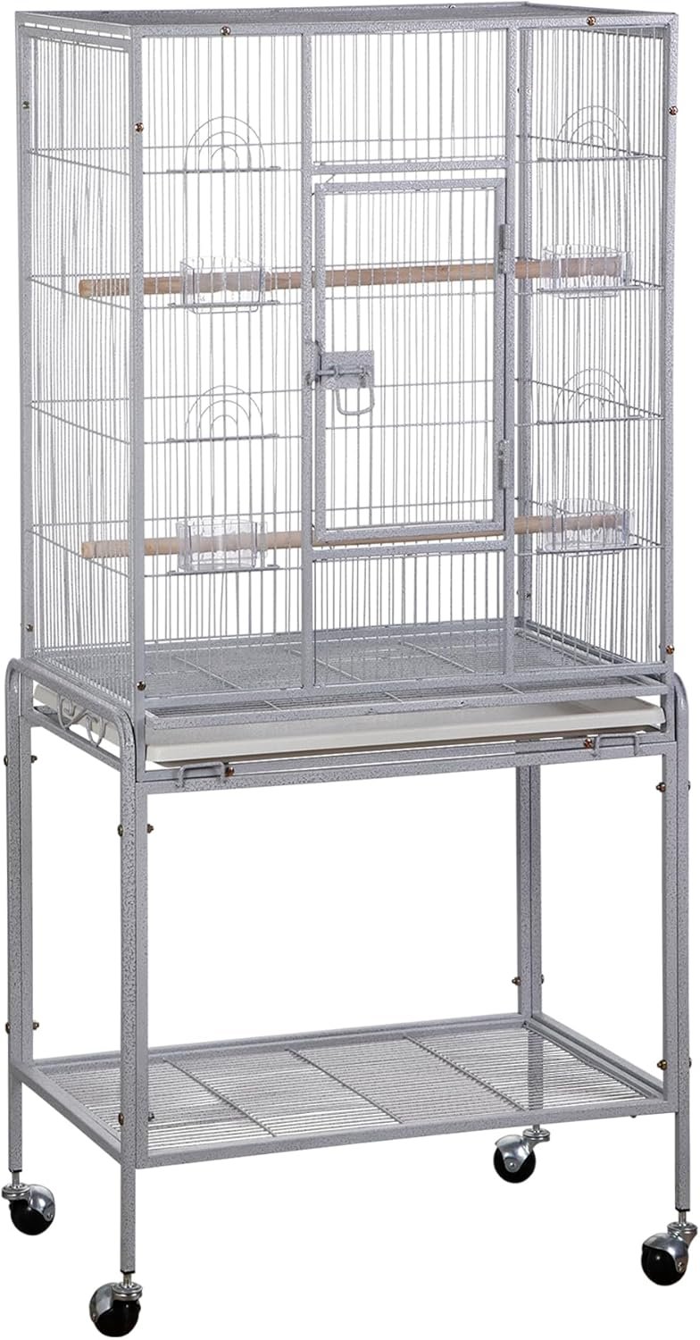 ZENY 53-Inch Bird Cage, Wrought Iron Flight Birdcage, White | with Rolling Stand, Bird Flight Cage for Cockatiels Pet Parrot Parakeet Lovebird Canary Finch