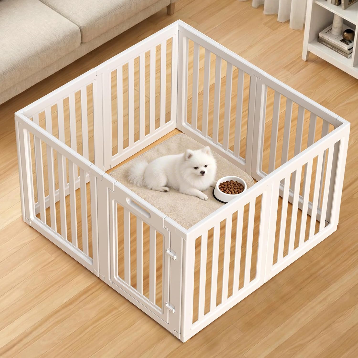 Dog Playpen Indoor,Puppy Playpen,White 23.6″ H, 8 Panels | Dog Play Pen Indoors with Open View, Tool-Free Setup, Multi-Shape Setup, Dog Pen for Dogs, Cats & Puppies