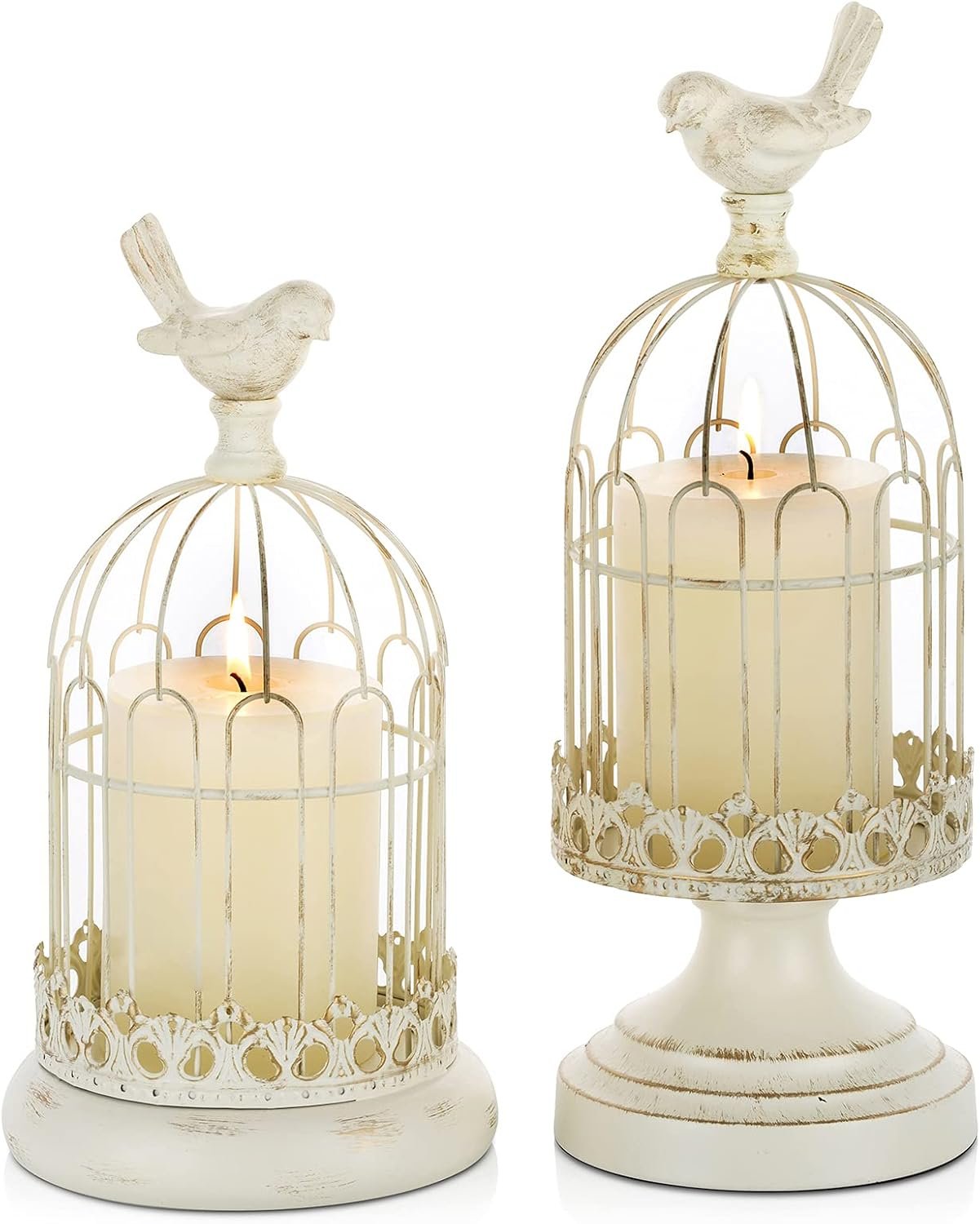 Decorative Candle Holder Bird Cage – Set of 2 Cage Lanterns for Candleholder Shabby Chic Country Home Decoration Table Centerpiece Mantel Decor-White||style2