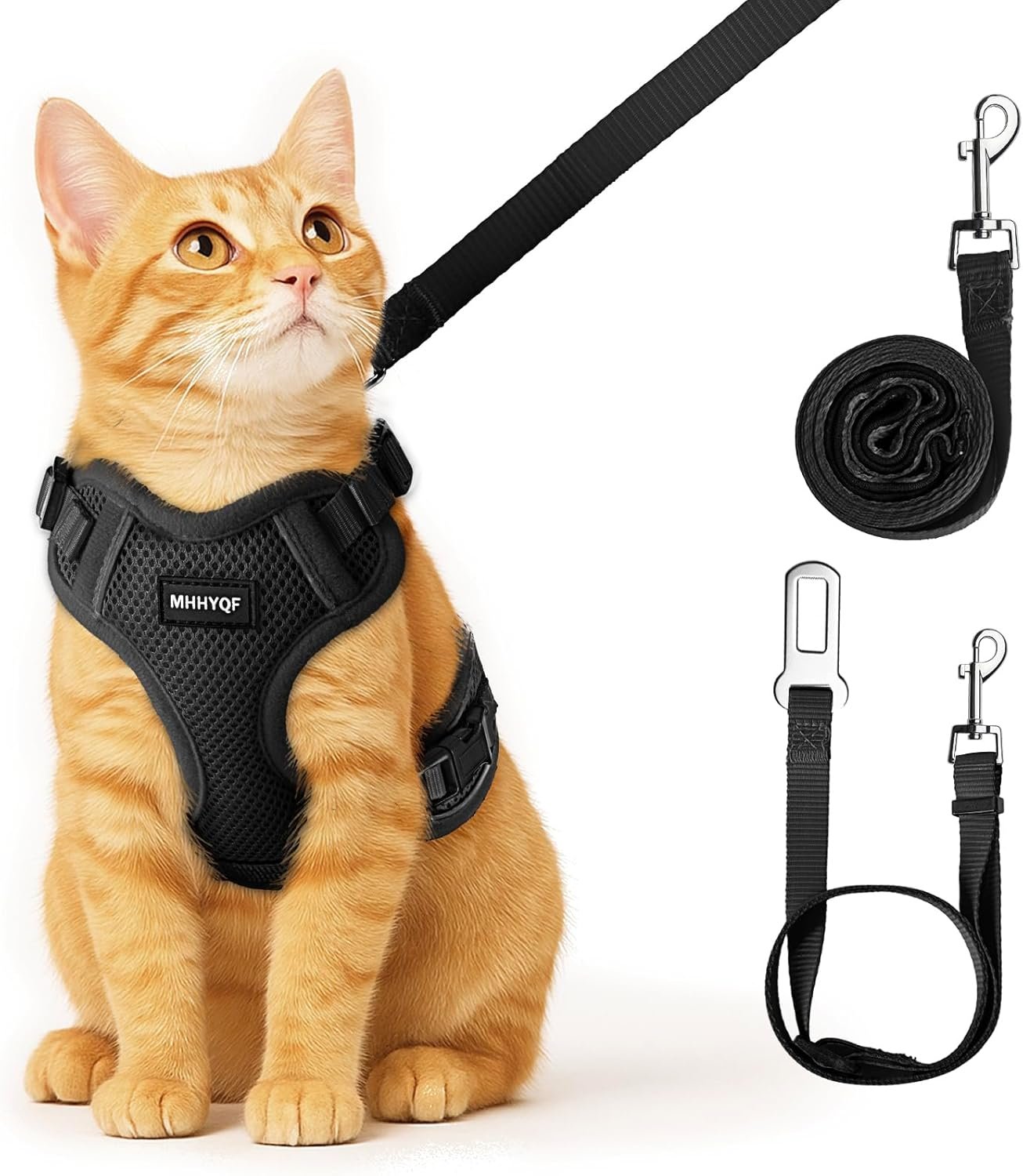 Cat Harness and Leash for Walking, Cat Car Harness, Soft Adjustable Vest Harnesses for Cats, Easy Control Breathable Reflective Strips Harness, Kitten Harness and Leash Set, Black, S
