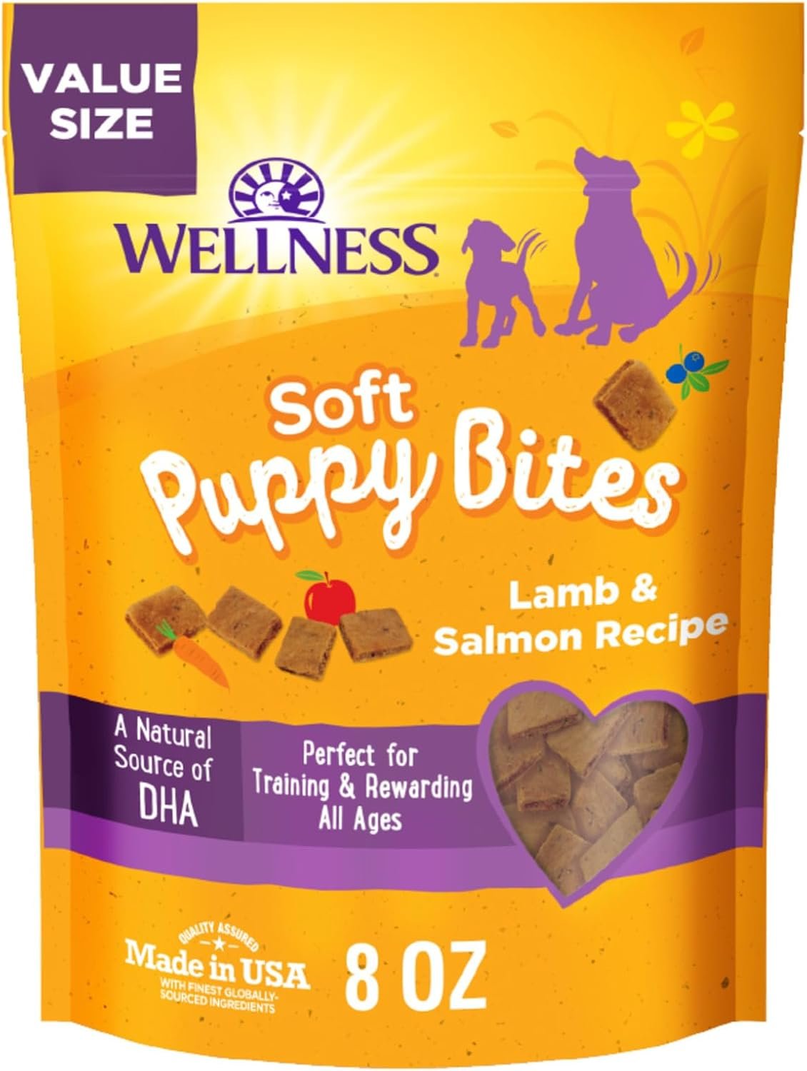 Wellness Soft Puppy Bites Dog Training Treats, Natural, Grain Free, Lamb and Salmon Recipe, 8 oz Bag