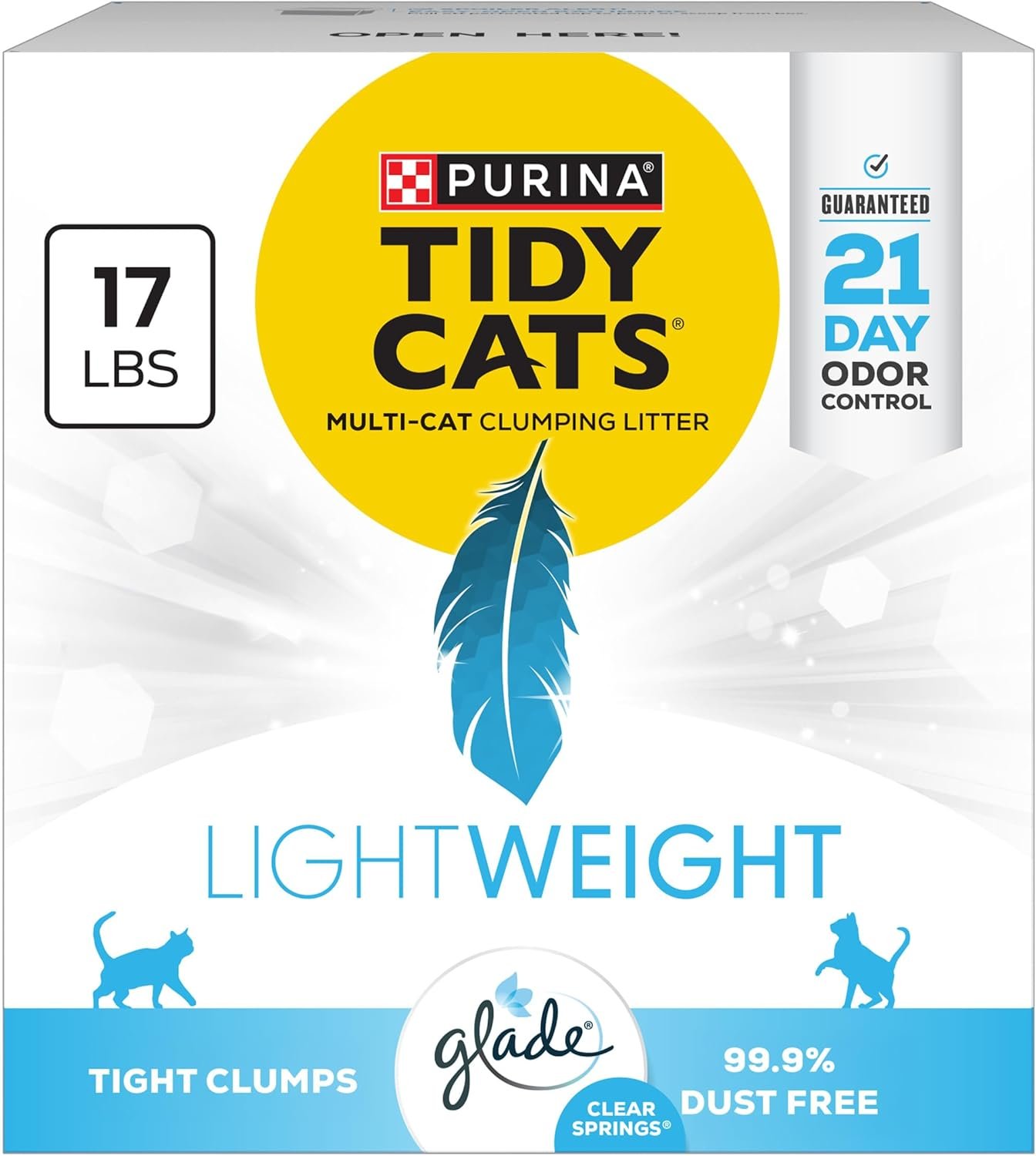 Purina Tidy Cats LightWeight Glade Clear Springs Litter, 17 lb | Glade Scented, tight clumping and low-dust formula offers 21-day odor control for multi-cat homes