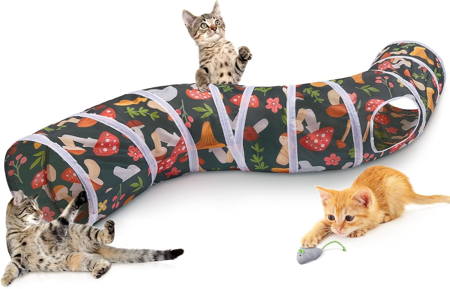 Glittme Cat Tunnel, Cat Tunnels for Indoor Cats, S-Shape Cats Cave with Cat Toys, Foldable Cat Tubes and Tunnels for Cats, Rabbit, Puppy, Guinea Pig | Interactive Bunny Tunnel And Cat Tubes With Crinkle Sounds. Ideal For Kittens, Ferrets And Small Pets To Hide, Play Or Rest